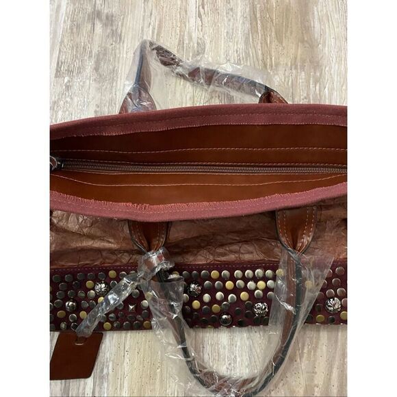 Treska Boho Studded Burgundy Western Tote Bag Purse - Picture 8 of 9